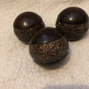 Decorative wood and mosaic balls. New without tags